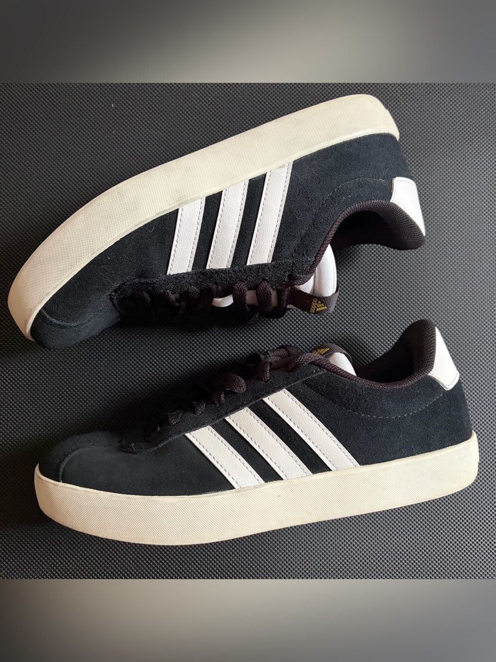 adidas VL Court 3.0 Black Suede Sneakers with White Stripes